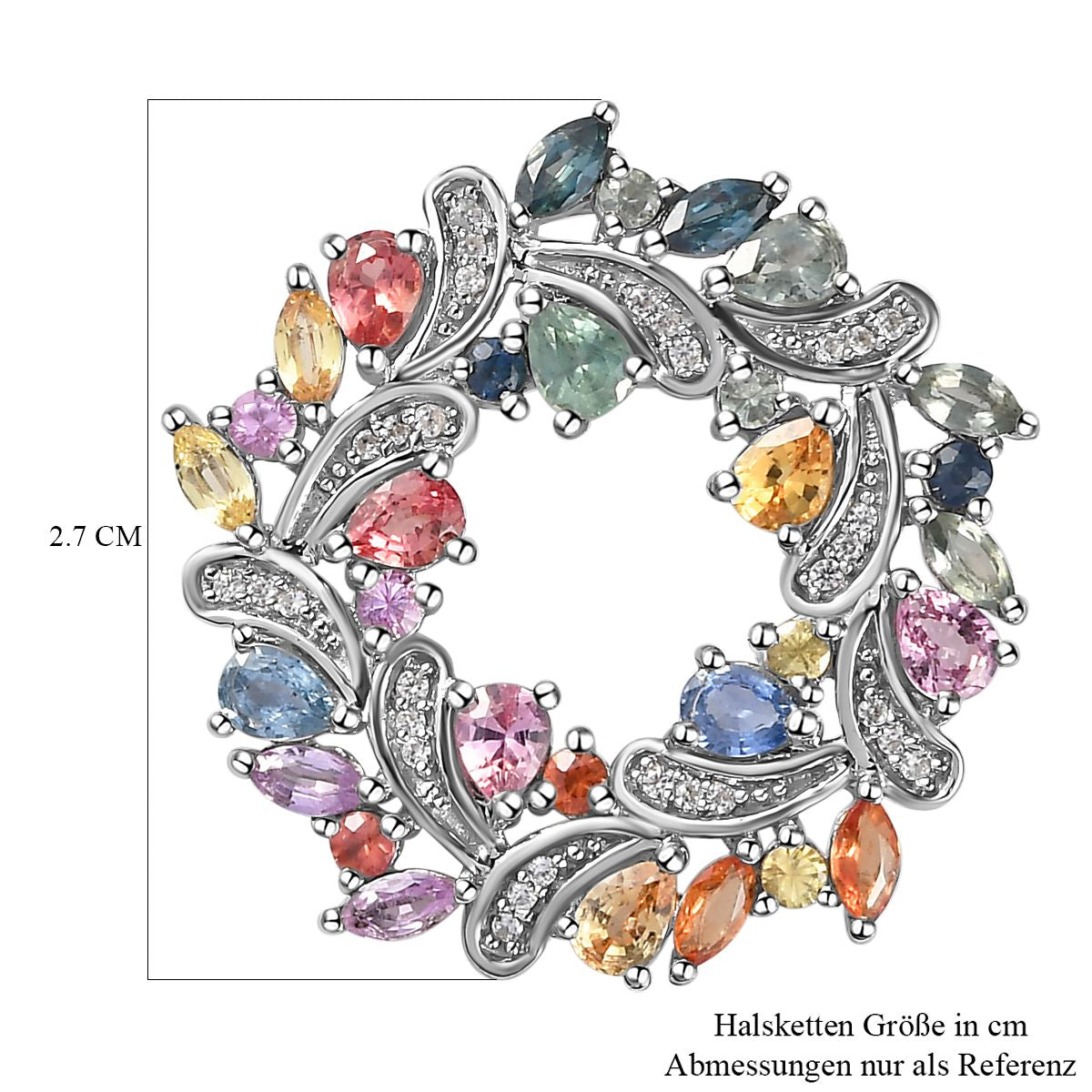 Mehrfarbiger Saphir-Anhänger, 925 Silber platiniert ca. 3,59 ct