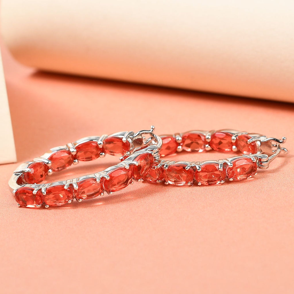 Padparadscha Triplette Quarz-Creolen, 925 Silber platiniert ca. 9.52 ct