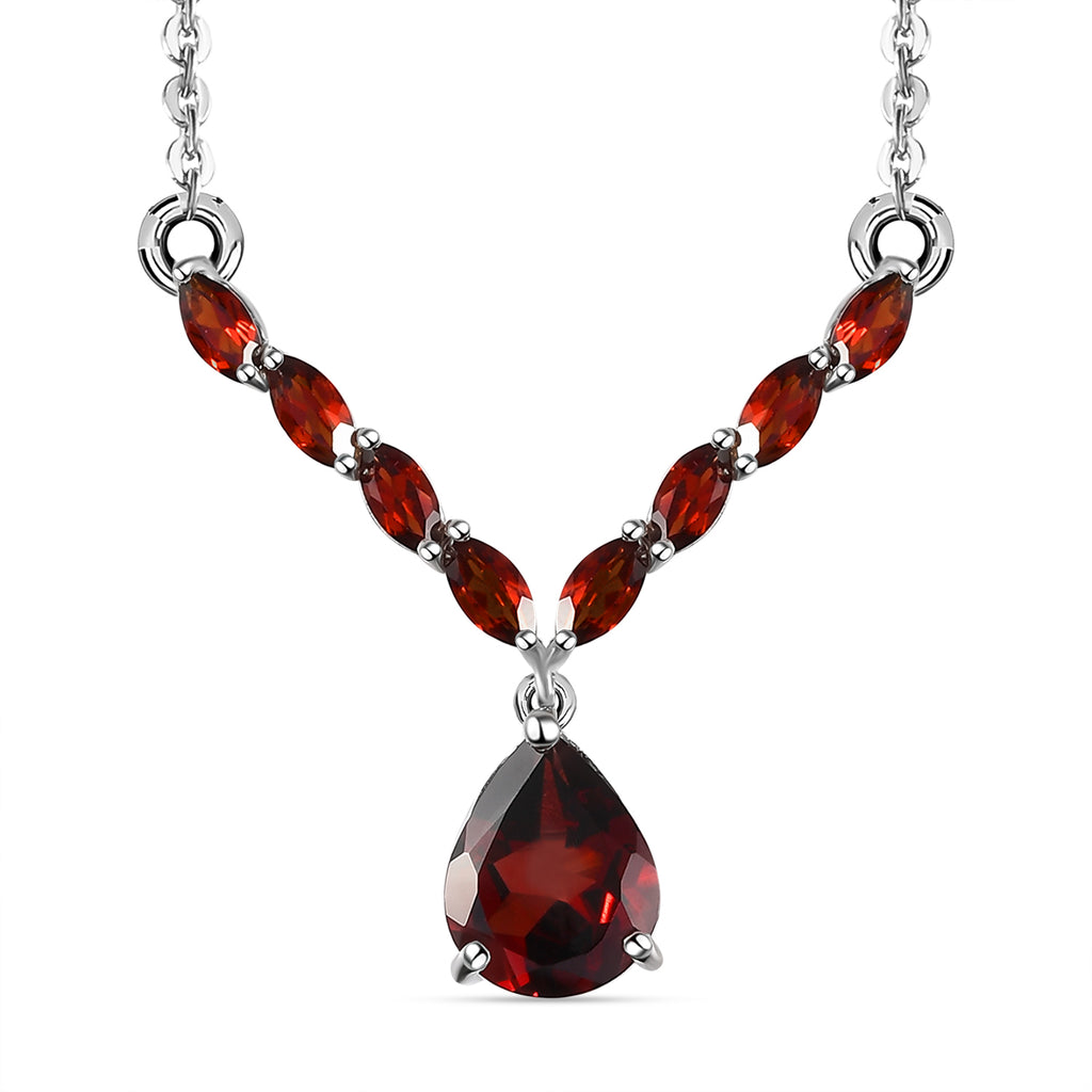 Natürliches Mosambik Granat-Collier, ca. 45 cm, 925 Silber platiniert ca. 4.54 ct