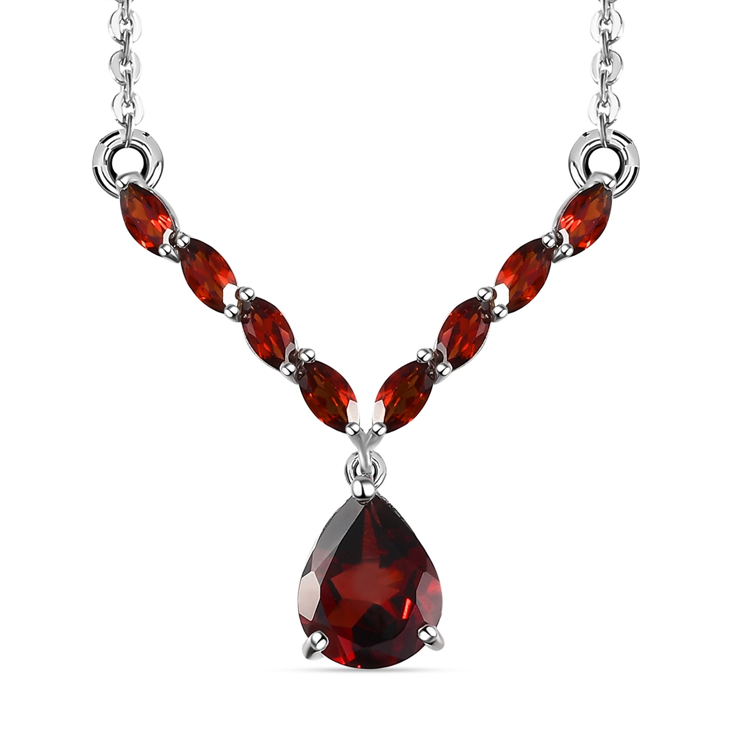 Natürliches Mosambik Granat-Collier, ca. 45 cm, 925 Silber platiniert ca. 4.54 ct