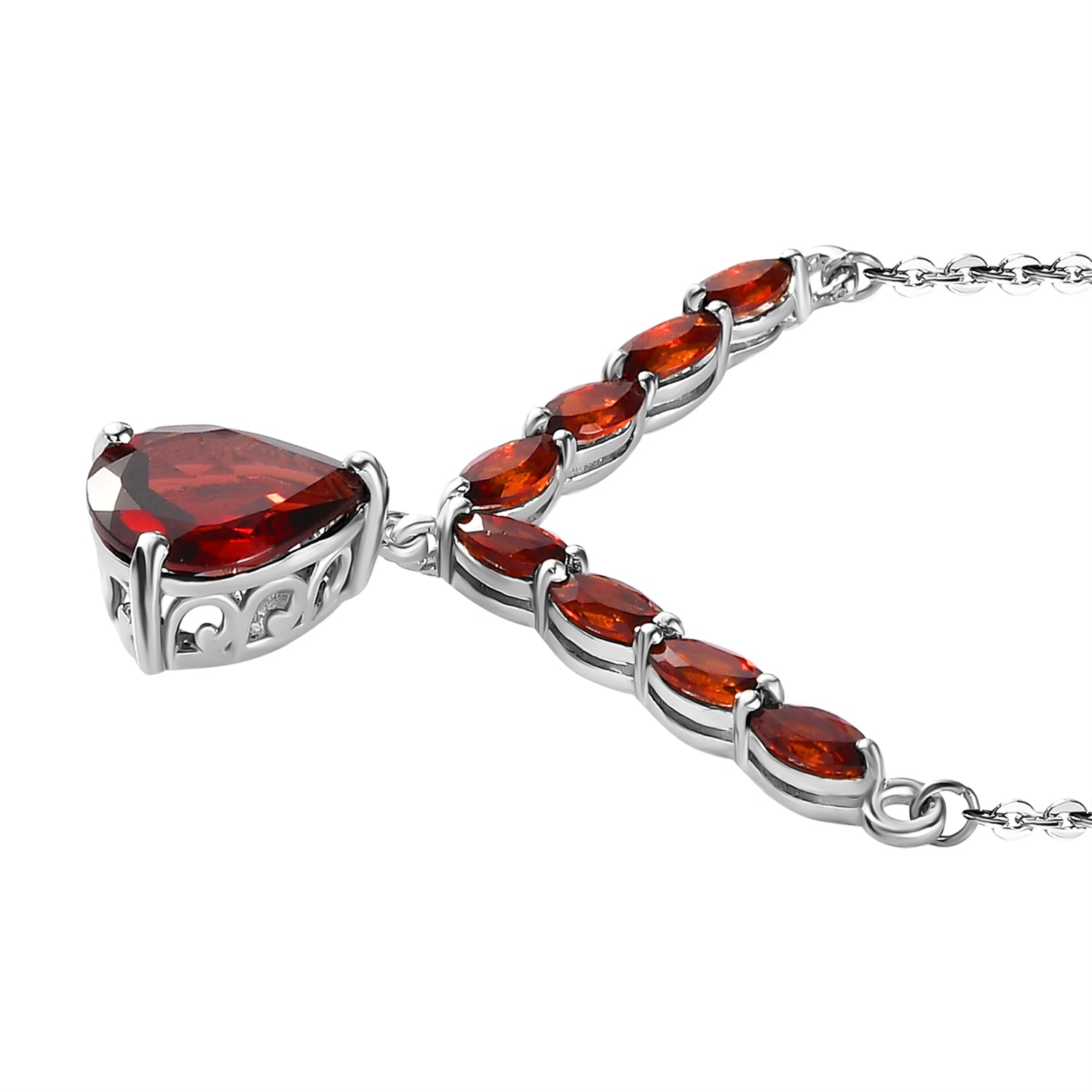 Natürliches Mosambik Granat-Collier, ca. 45 cm, 925 Silber platiniert ca. 4.54 ct