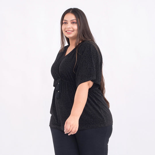TAMSY - Designer glitzer Tunika Bluse, Schwarz