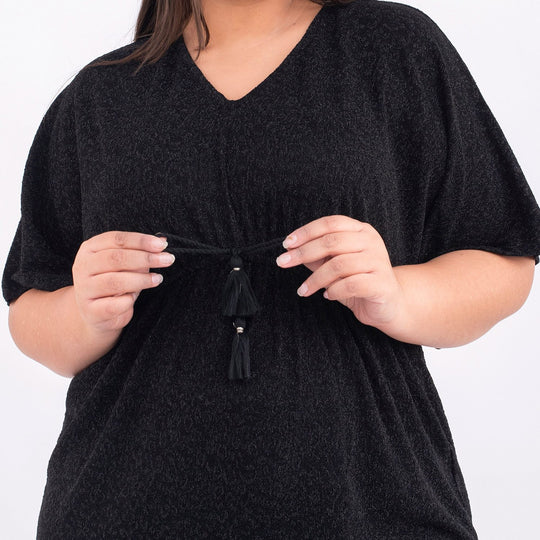 TAMSY - Designer glitzer Tunika Bluse, Schwarz