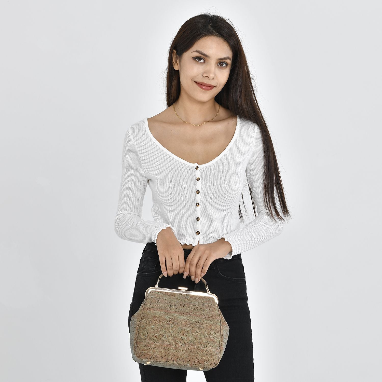 Umweltfreundlicher Korkrucksack mit Schultergurt, 23x12x23cm, hellbraun