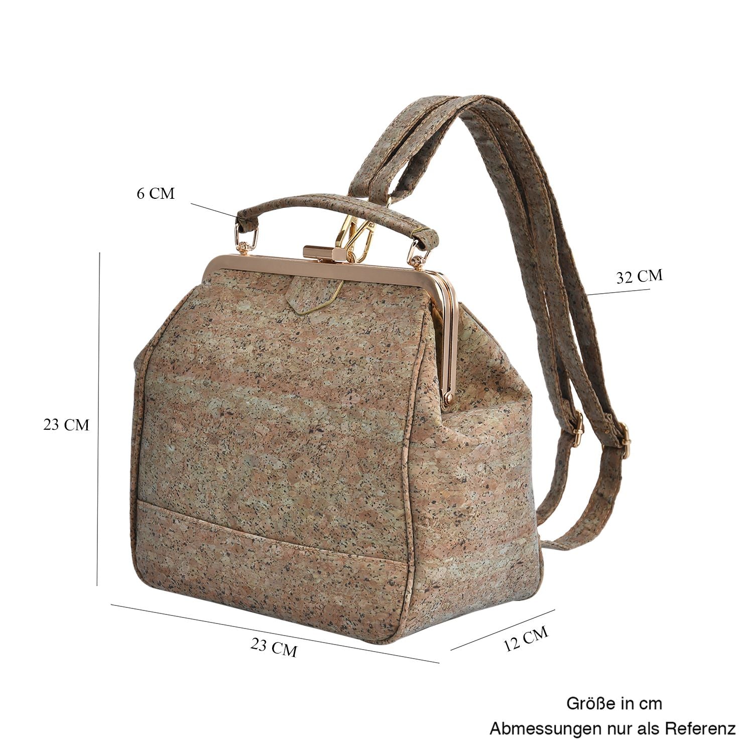 Umweltfreundlicher Korkrucksack mit Schultergurt, 23x12x23cm, hellbraun