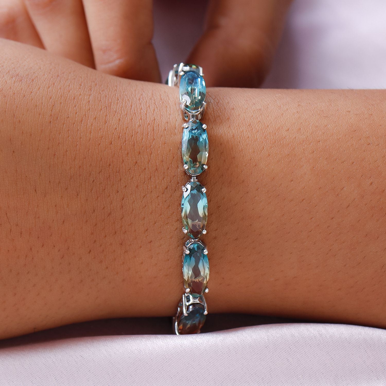Aqua Terra Costa Quarz Armband, ca. 20 cm, 925 Silber platiniert ca. 39.09 ct