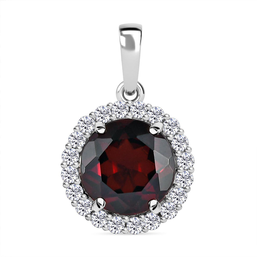 Natürlicher Mosambik Granat und weißer Zirkon-Anhänger, 925 Silber platiniert ca. 4,63 ct