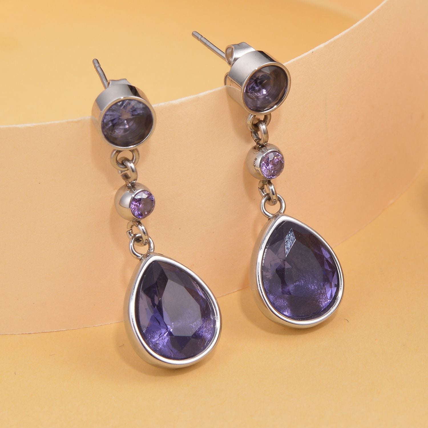 Lila Zirkonia Ohrringe, Edelstahl ca. 12,40 ct