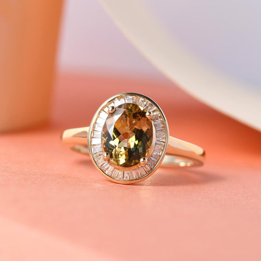 AAA Natürlicher goldener Tansanit und weißer Diamant-Ring, 585 Gold (Größe 20.00) ca. 1.92 ct