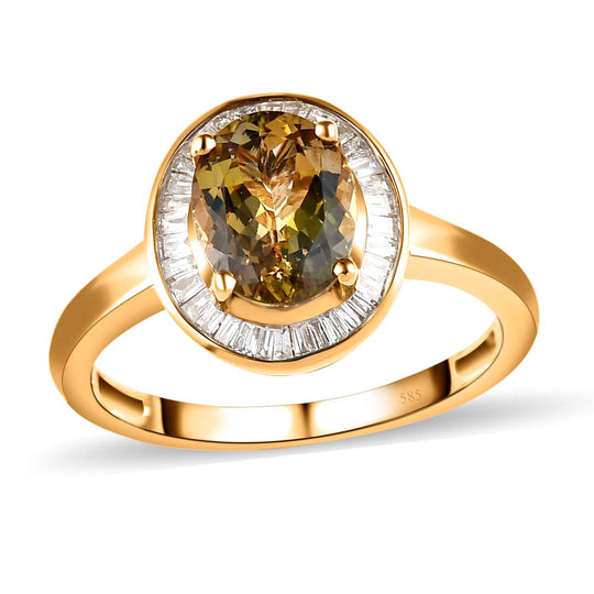 AAA Natürlicher goldener Tansanit und weißer Diamant-Ring, 585 Gold (Größe 20.00) ca. 1.92 ct
