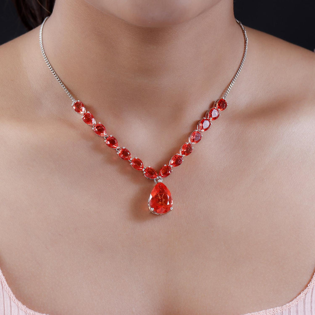 Padparadscha Triplett Quarz Halskette, ca. 45 cm, 925 Silber platiniert ca. 29.90 ct
