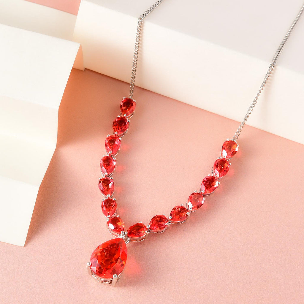Padparadscha Triplett Quarz Halskette, ca. 45 cm, 925 Silber platiniert ca. 29.90 ct