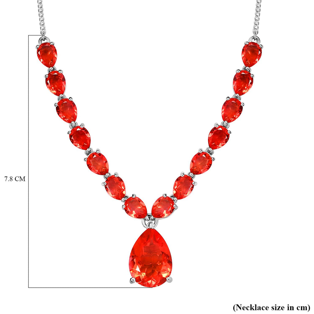 Padparadscha Triplett Quarz Halskette, ca. 45 cm, 925 Silber platiniert ca. 29.90 ct
