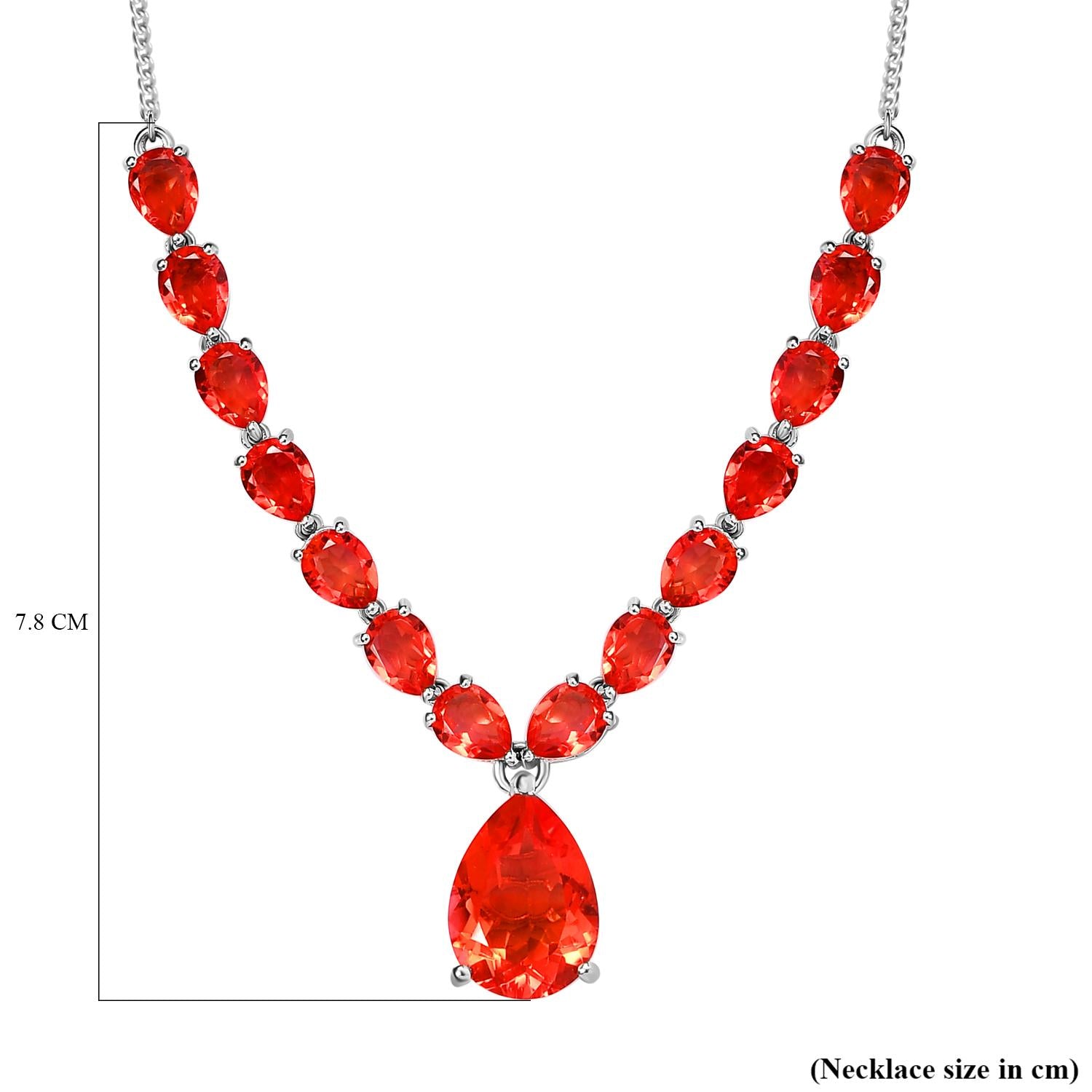 Padparadscha Triplett Quarz Halskette, ca. 45 cm, 925 Silber platiniert ca. 29.90 ct