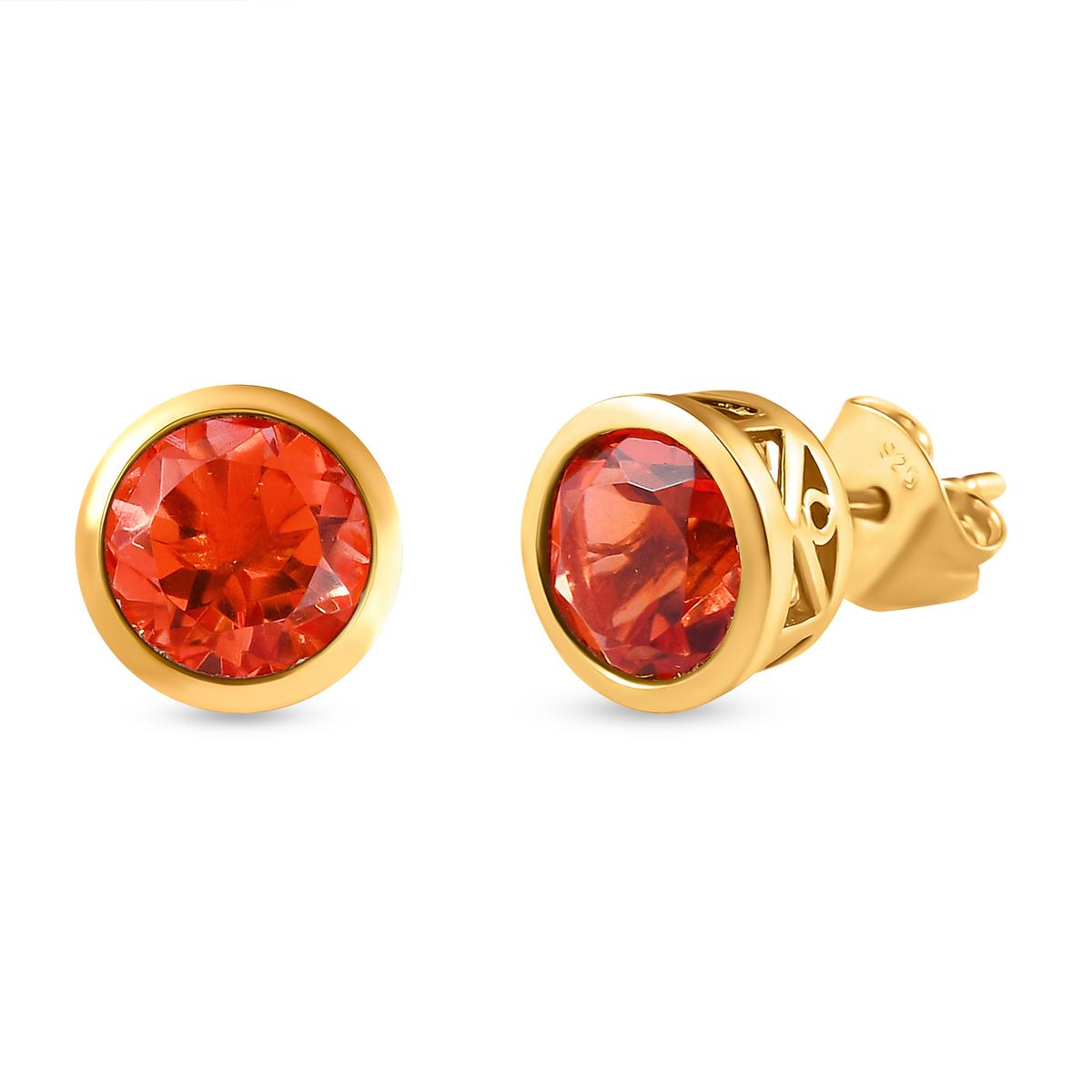 Padparadscha Triplett Quarz-Ohrringe, 925 Silber vergoldet ca. 2,99 ct