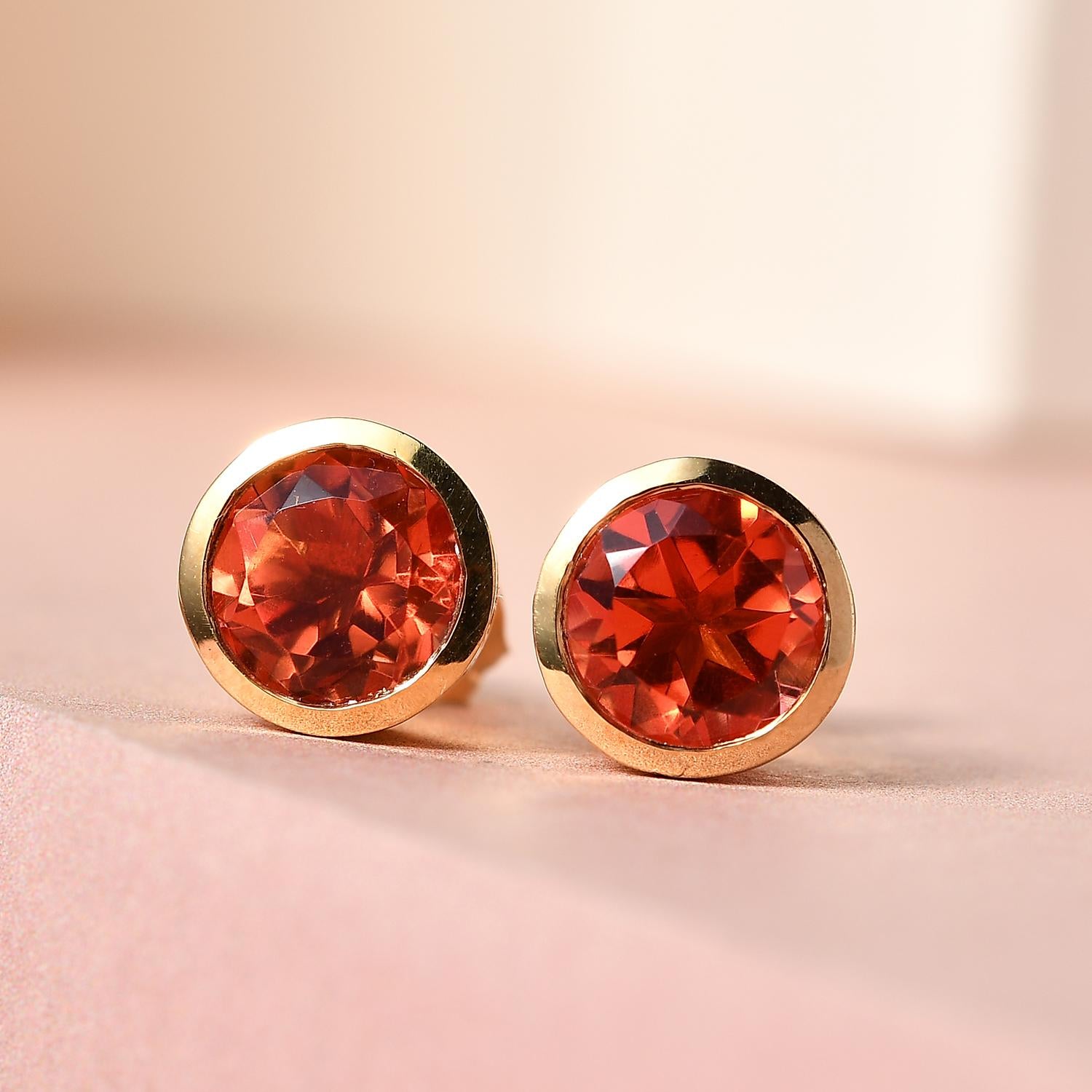Padparadscha Triplett Quarz-Ohrringe, 925 Silber vergoldet ca. 2,99 ct
