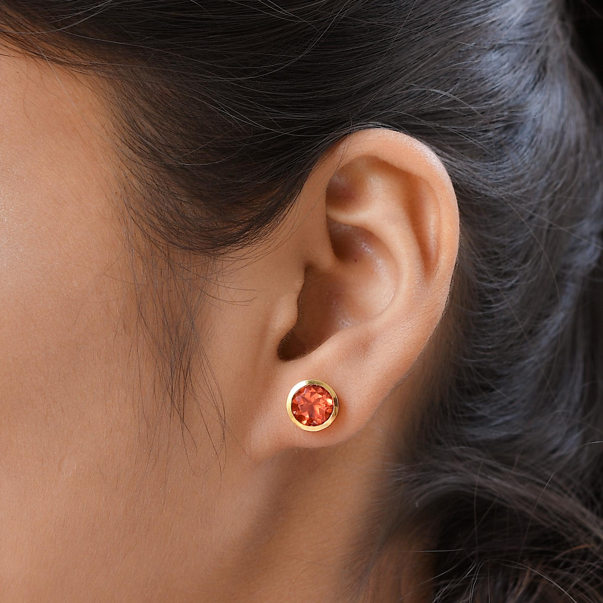 Padparadscha Triplett Quarz-Ohrringe, 925 Silber vergoldet ca. 2,99 ct