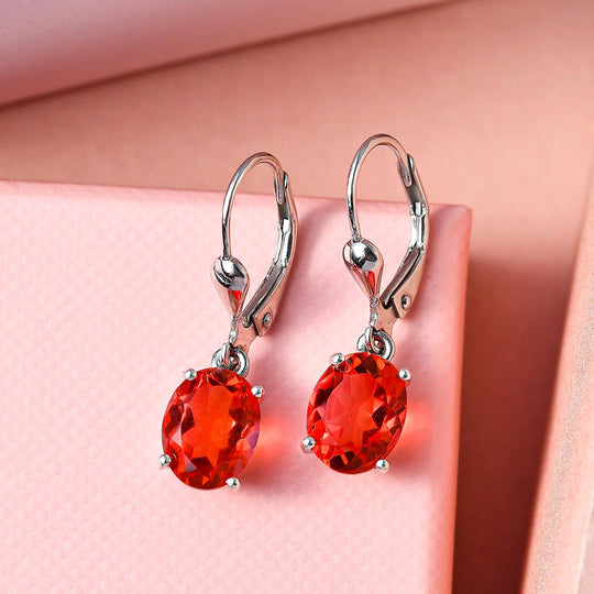 Padparadscha Triplette Quarz-Ohrringe, 925 Silber platiniert ca. 3.93 ct