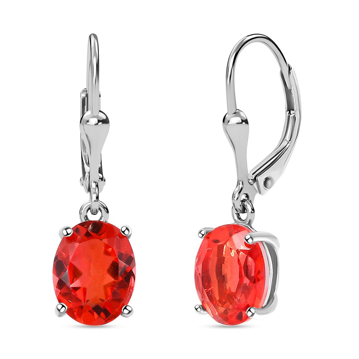 Padparadscha Triplette Quarz-Ohrringe, 925 Silber platiniert ca. 3.93 ct
