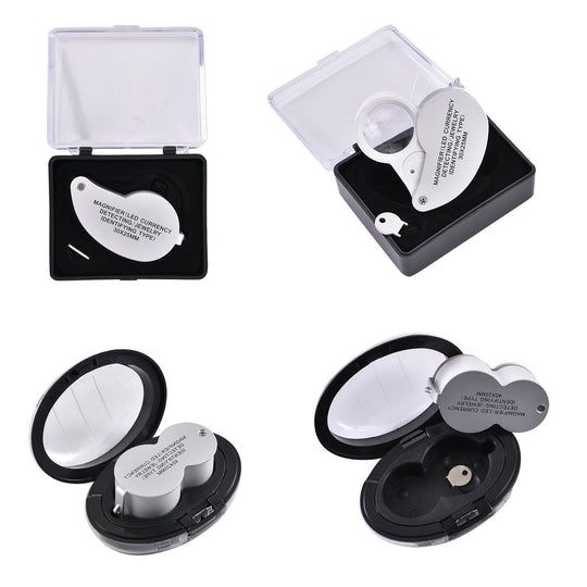 2er Set Schmucklupen mit LED- und UV Licht, 40x und 30x Linse, 6.5x3.3x2.7cm, Silber