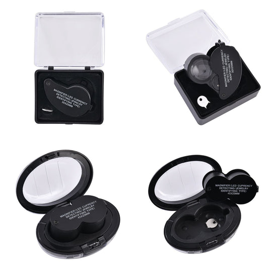 2er Set Juwelier Lupe mit LED- und UV Licht, 40x und 30x Linse, 6.5x3x3cm, schwarz