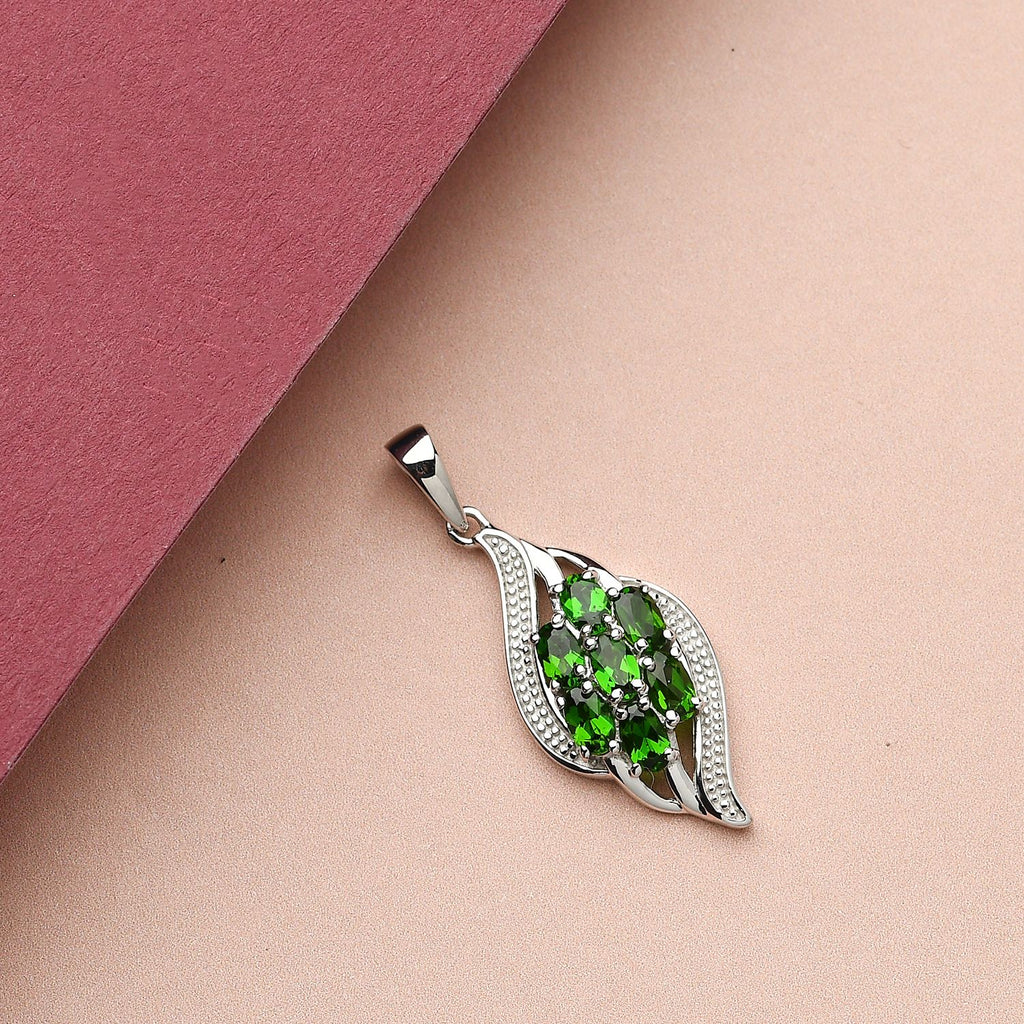 Natürlicher Chromdiopsid-Anhänger, 925 Silber platiniert ca. 1,65 ct