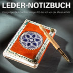 Mandalageprägtes Leder Notizbuch mit 96 Seiten & 1 Holzstift, braun