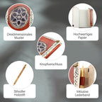 Mandalageprägtes Leder Notizbuch mit 96 Seiten & 1 Holzstift, braun