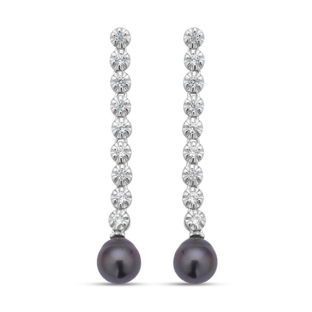 Tahiti Perle und weiße Zirkon-Ohrringe, 8-9mm, 925 Silber rhodiniert ca. 0.94 ct