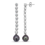 Tahiti Perle und weiße Zirkon-Ohrringe, 8-9mm, 925 Silber rhodiniert ca. 0.94 ct
