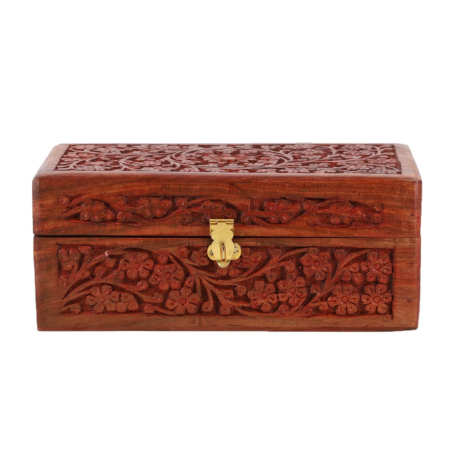 Sheesham Handgeschnitzte Schmuckschatulle: 2 Schichten, 23x13 cm, dunkelbraun