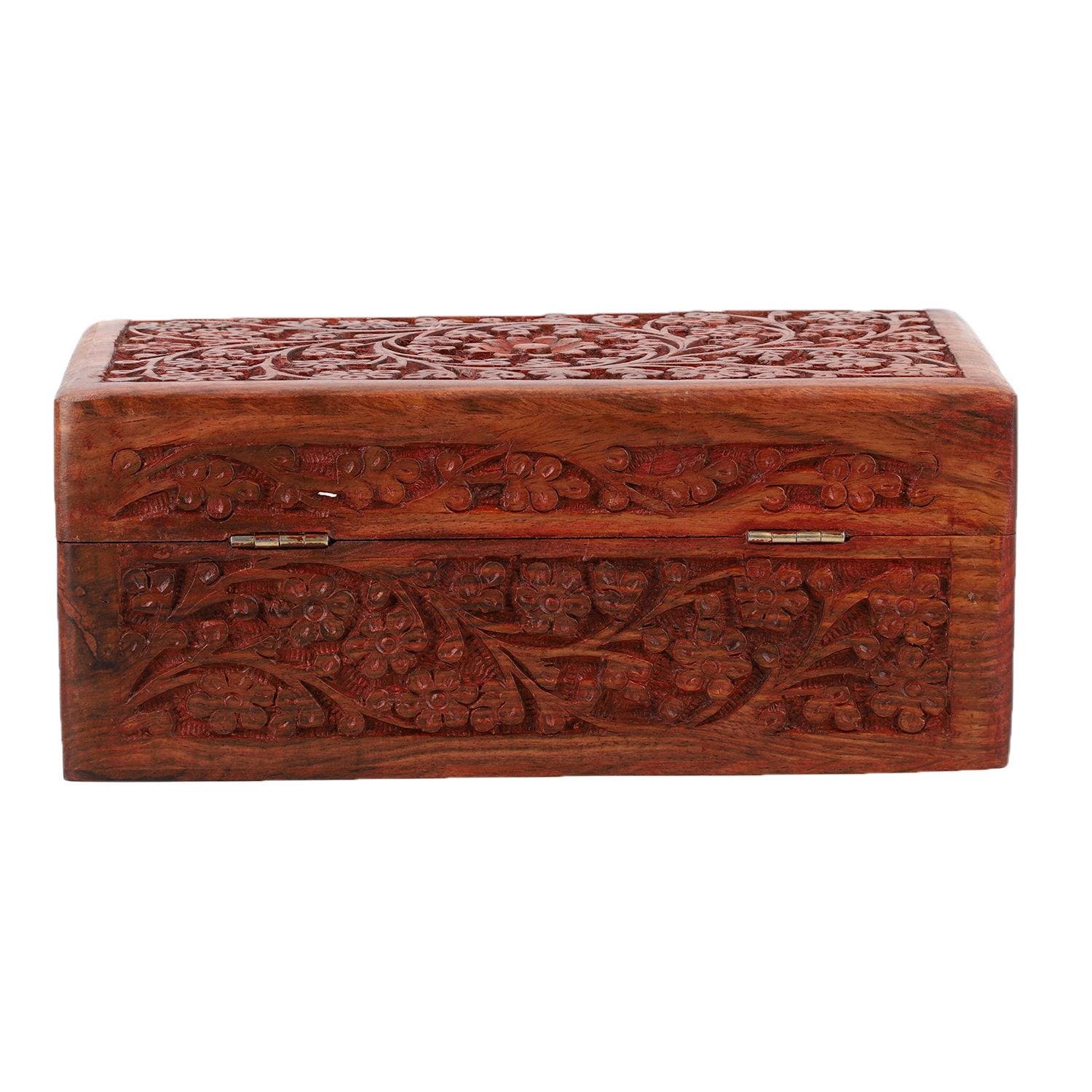 Sheesham Handgeschnitzte Schmuckschatulle: 2 Schichten, 23x13 cm, dunkelbraun
