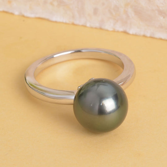 Tahiti Perle Ring, 10-11mm, 925 Silber rhodiniert