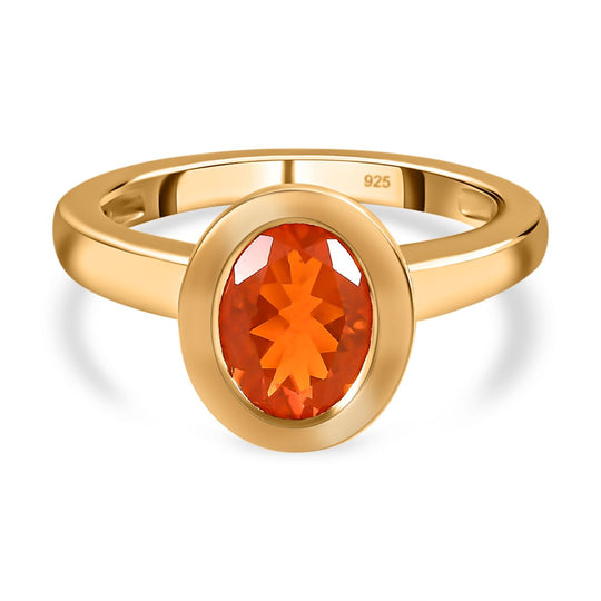 Crimson Feueropal-Ring, 925 Silber Gelbgold Vermeil (Größe 20.00) ca. 1,28 ct
