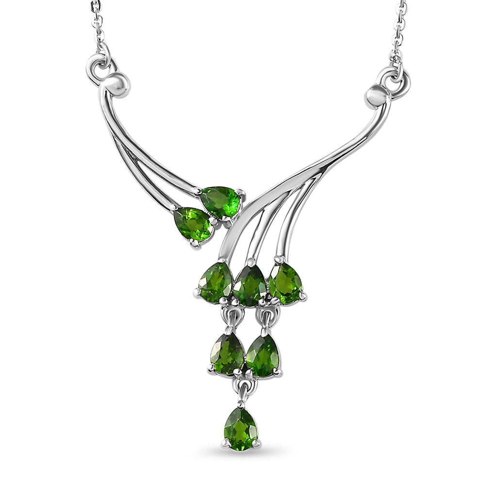 Natürliches Chromdiopsid Collier, ca. 45 cm, 925 Silber platiniert ca. 1.31 ct