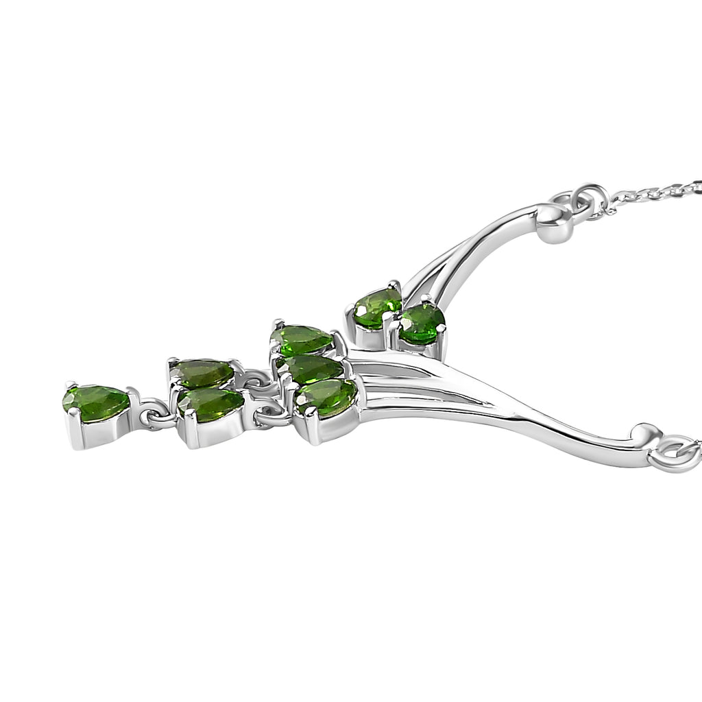 Natürliches Chromdiopsid Collier, ca. 45 cm, 925 Silber platiniert ca. 1.31 ct