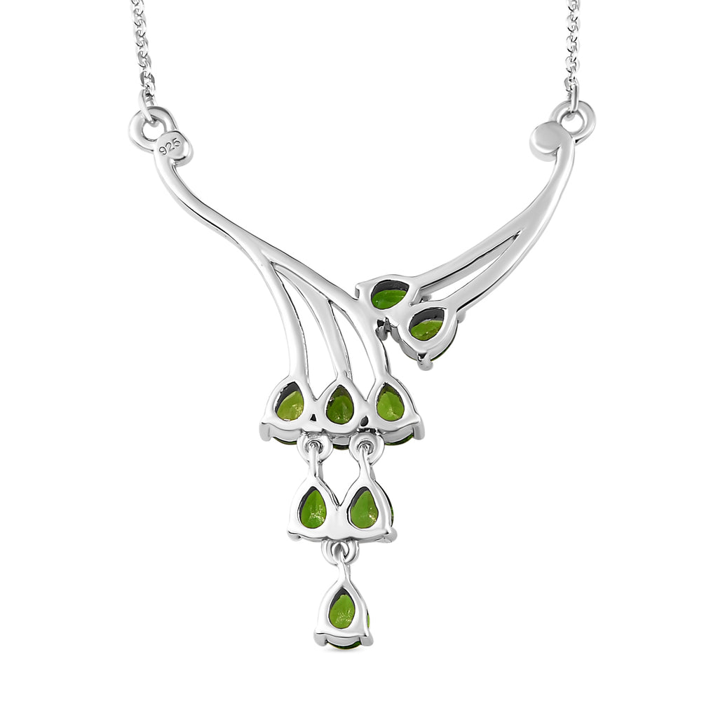 Natürliches Chromdiopsid Collier, ca. 45 cm, 925 Silber platiniert ca. 1.31 ct