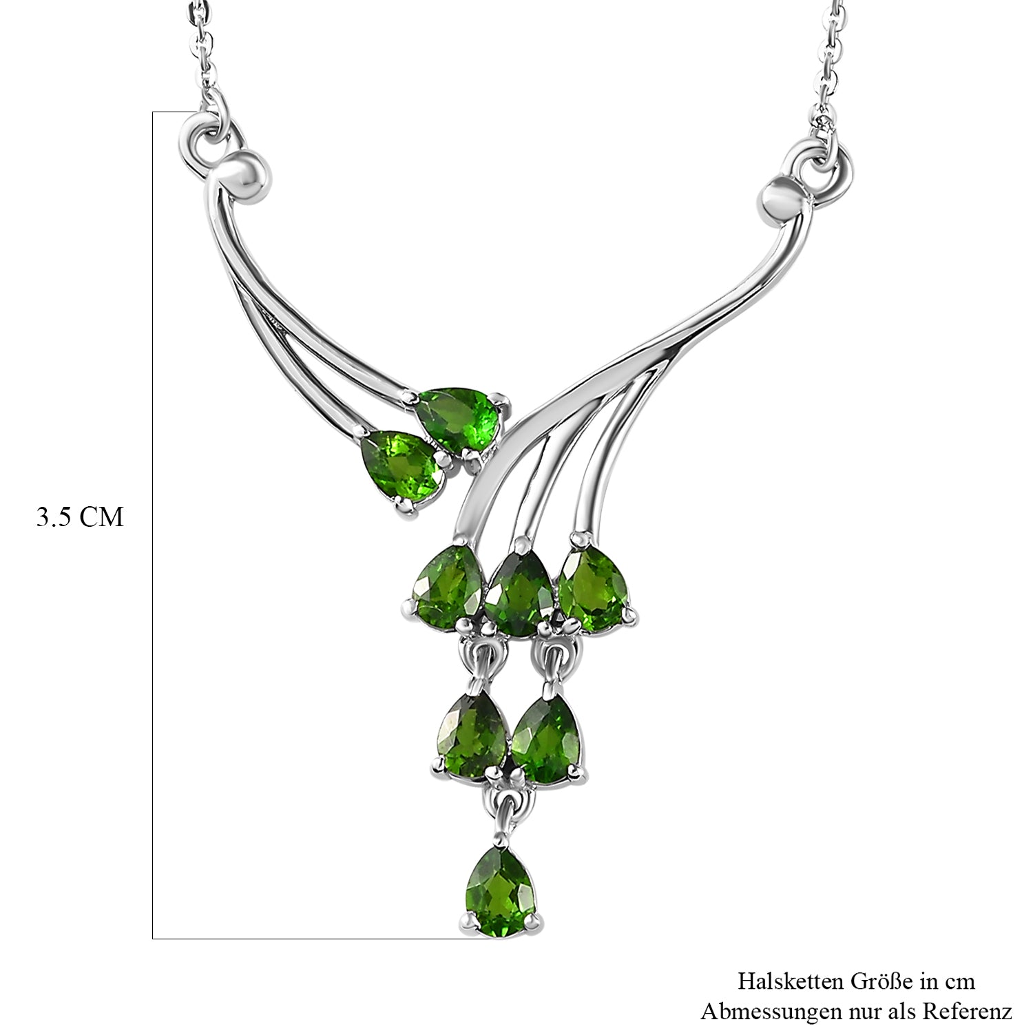 Natürliches Chromdiopsid Collier, ca. 45 cm, 925 Silber platiniert ca. 1.31 ct