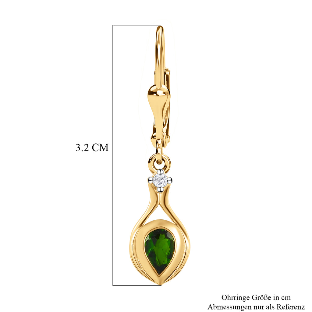 Natürliche Chromdiopsid und weiße Zirkon-Ohrringe, 925 Silber vergoldet ca. 0,98 ct