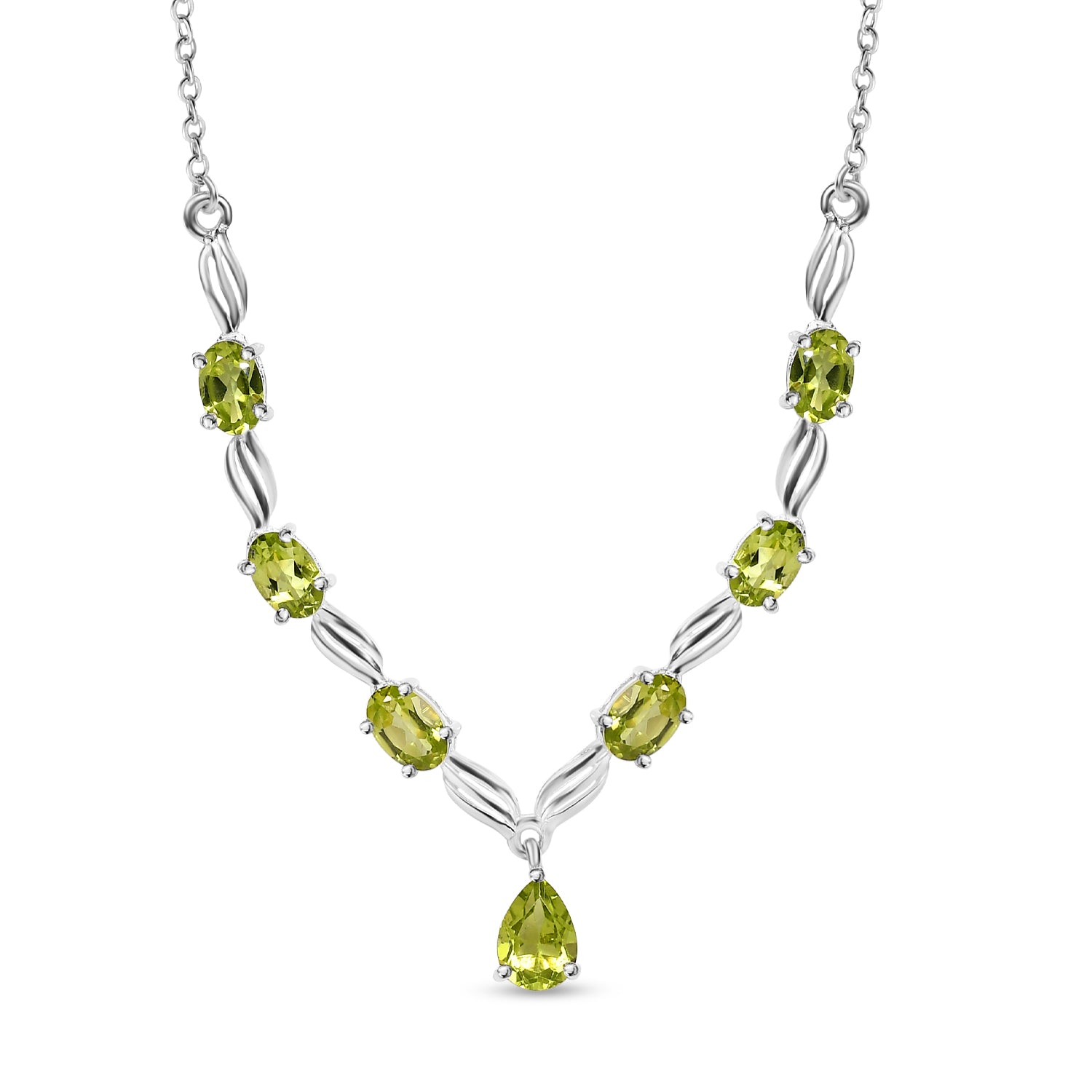 Natürliche Peridot Halskette, ca. 45 cm, 925 Silber ca. 4,06 ct