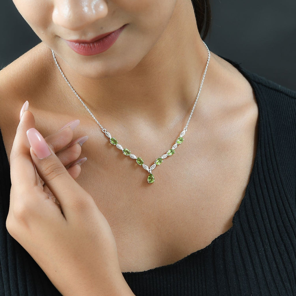 Natürliche Peridot Halskette, ca. 45 cm, 925 Silber ca. 4,06 ct
