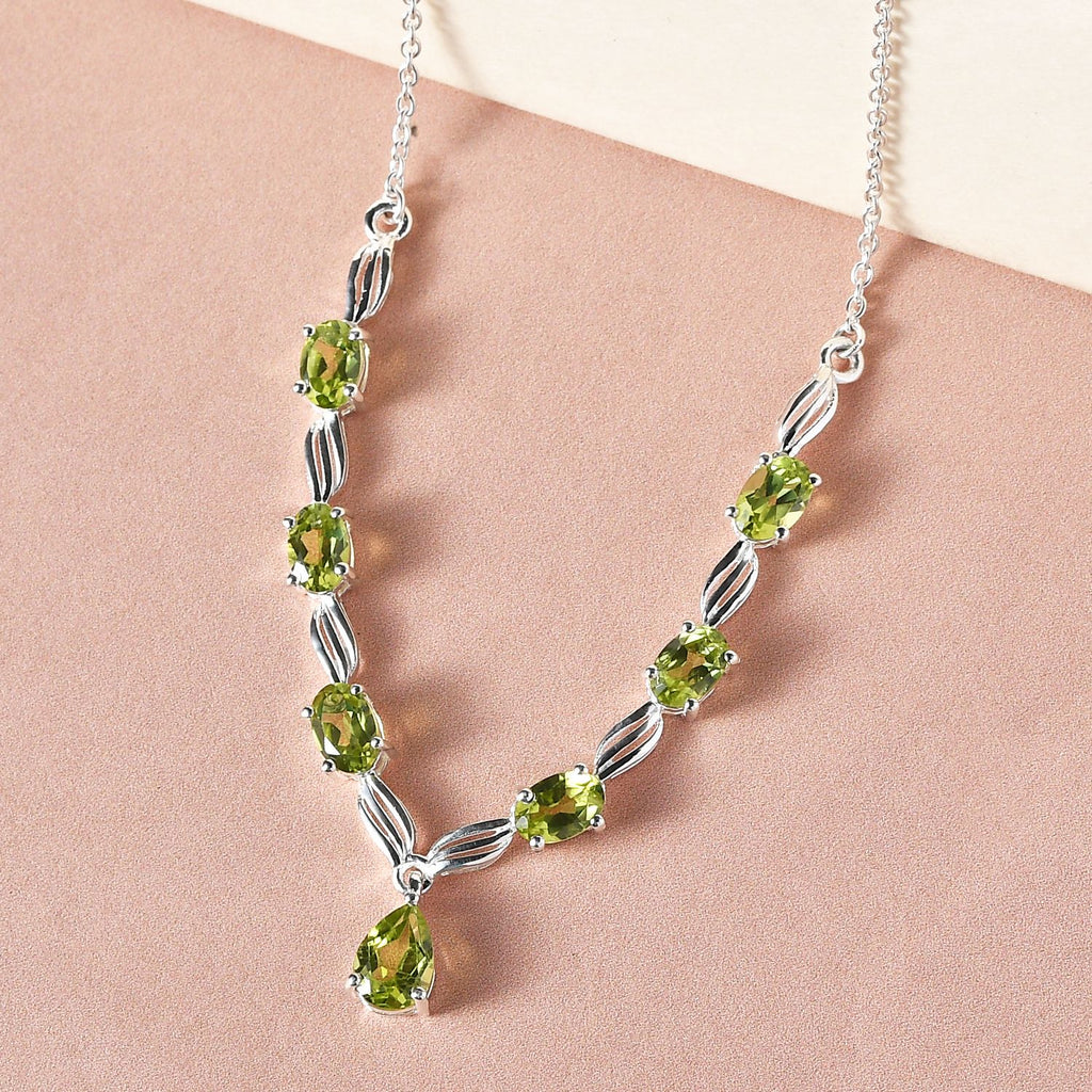 Natürliche Peridot Halskette, ca. 45 cm, 925 Silber ca. 4,06 ct