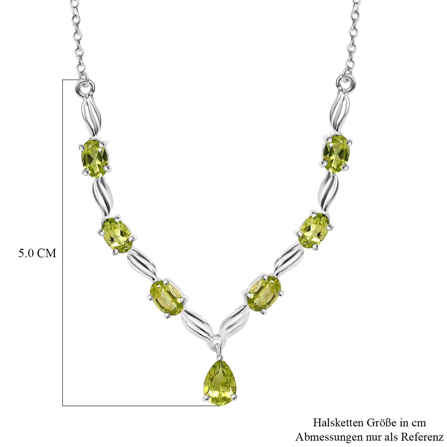 Natürliche Peridot Halskette, ca. 45 cm, 925 Silber ca. 4,06 ct