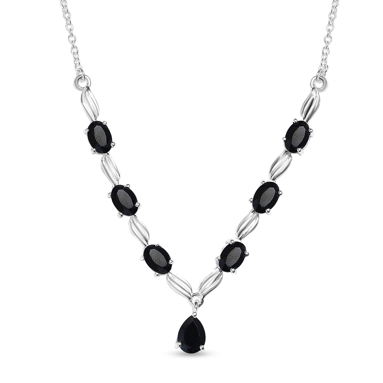 Schwarze Spinell Halskette, ca. 45 cm, 925 Silber ca. 4,98 ct