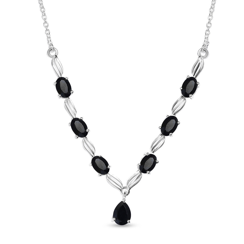Schwarze Spinell Halskette, ca. 45 cm, 925 Silber ca. 4,98 ct