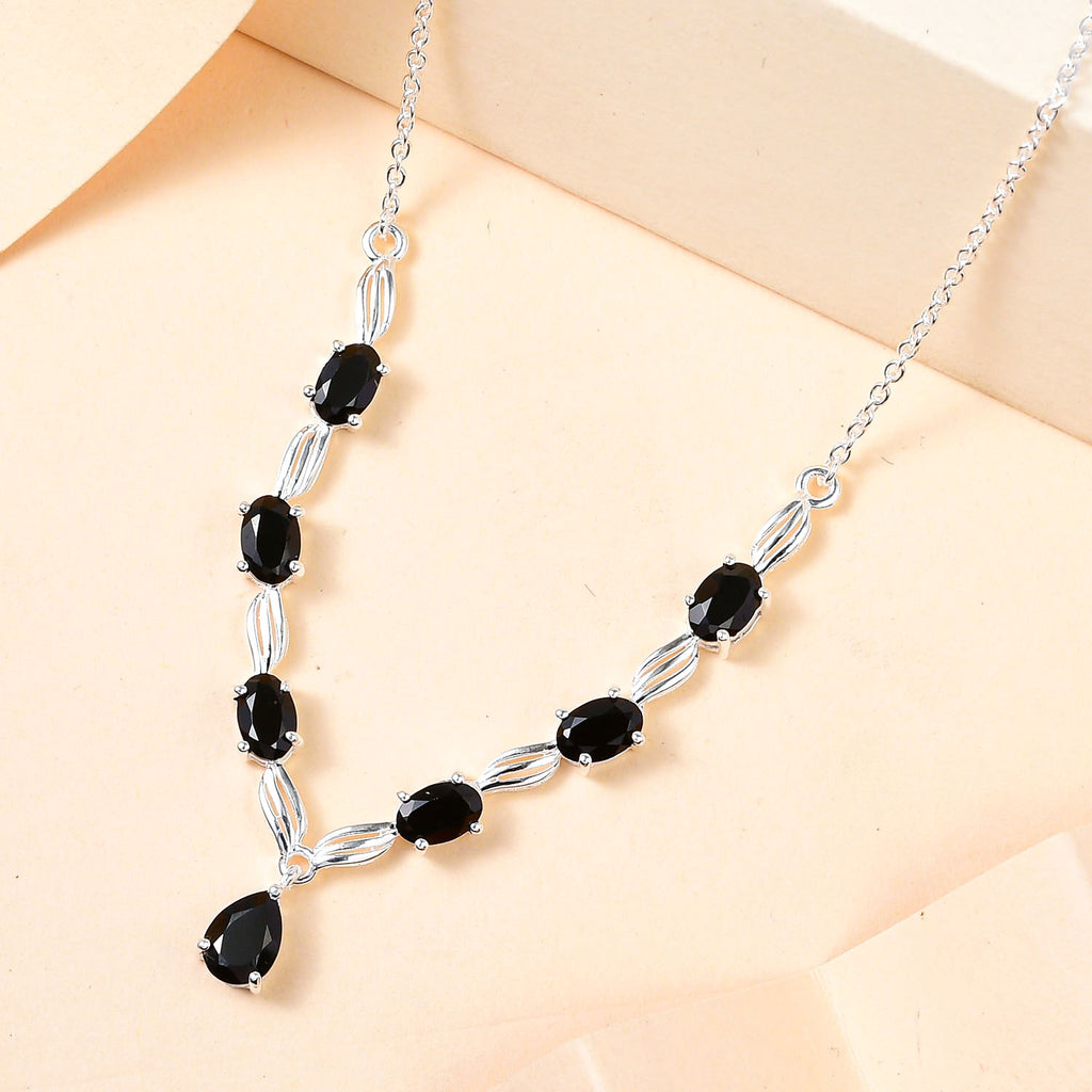Schwarze Spinell Halskette, ca. 45 cm, 925 Silber ca. 4,98 ct