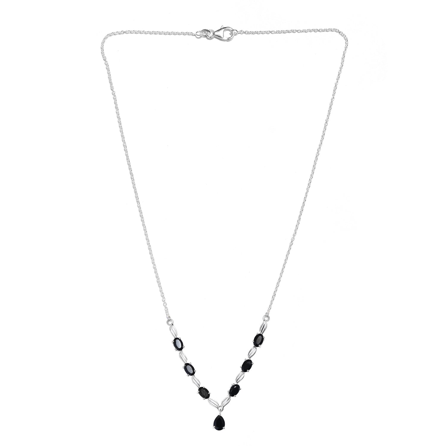 Schwarze Spinell Halskette, ca. 45 cm, 925 Silber ca. 4,98 ct
