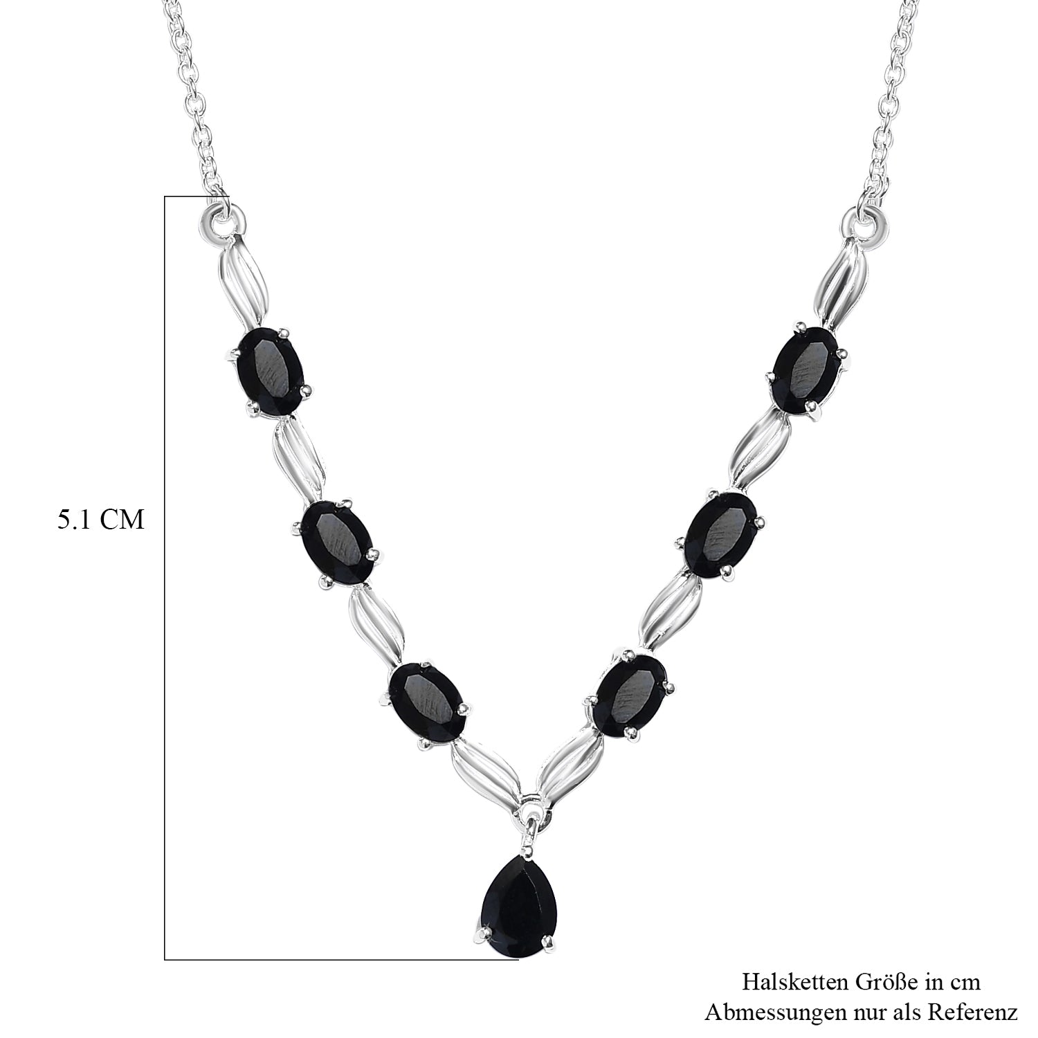 Schwarze Spinell Halskette, ca. 45 cm, 925 Silber ca. 4,98 ct
