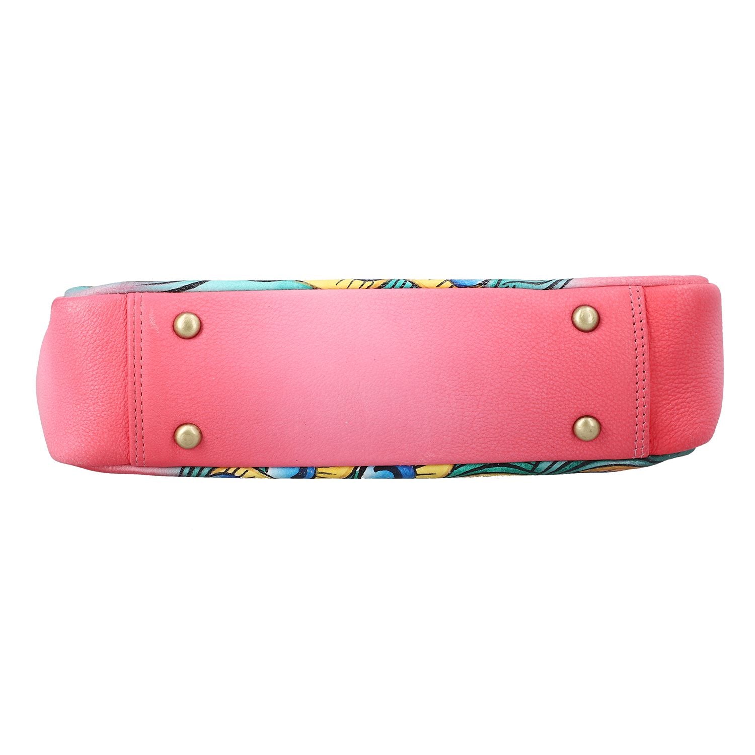 SUKRITI - handbemalte Crossbody Tasche aus echtem Leder mit RFID schutz, 22 x 19 x 6 cm, rosa
