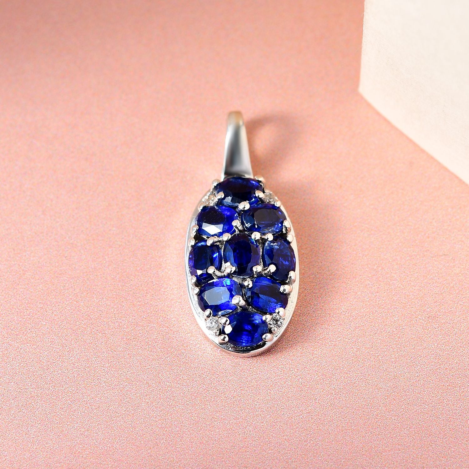 Kaschmir Kyanit und weißer Zirkon-Anhänger, 925 Silber platiniert ca. 2.19 ct